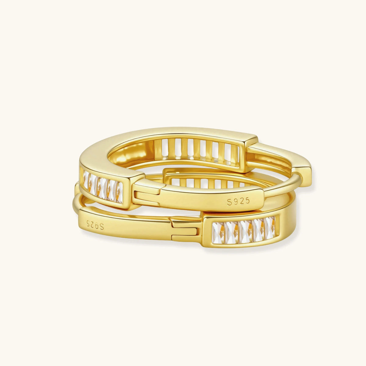 Golden Hour Huggie Hoops detail view for VENIER