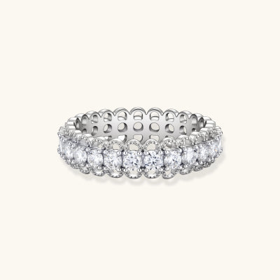 Infinite Sparkle Ring rings photographed for VENIER on a warm ivory product set